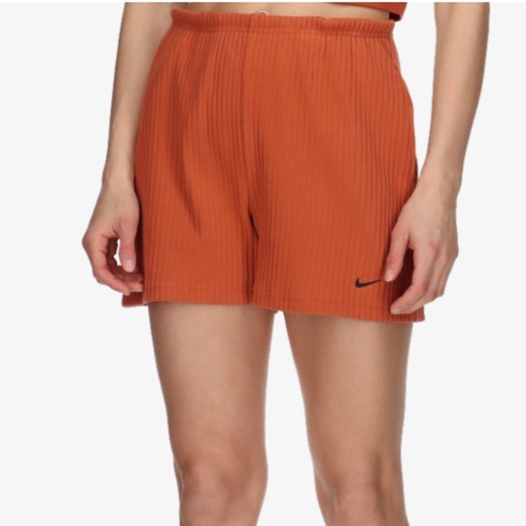 NIKE Sportswear Slim Fit 3” Texas High Rise Ribbed Rust Shorts Sz S *X25 - Picture 1 of 3